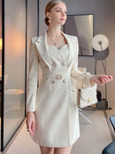 Celebrity Style Design Fake Two Piece Dress Women's Woolen Fabric Suit Dress