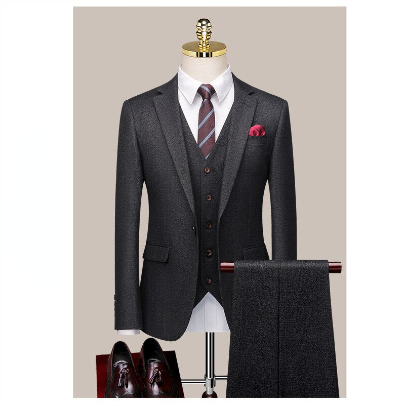 Customized Groom Suit Slim Fitting Korean Men's Wedding Dress British Casual Formal Suit Three Piece Suit