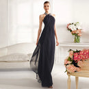 Elegant and Minimalist Temperament Crystal Studded with Diamonds Black Chiffon Bride Mother Dress Party Ball Evening Dress