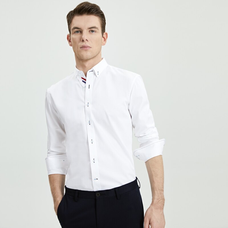 Fashion Trend Spliced Business Long Sleeved White Men's Shirt