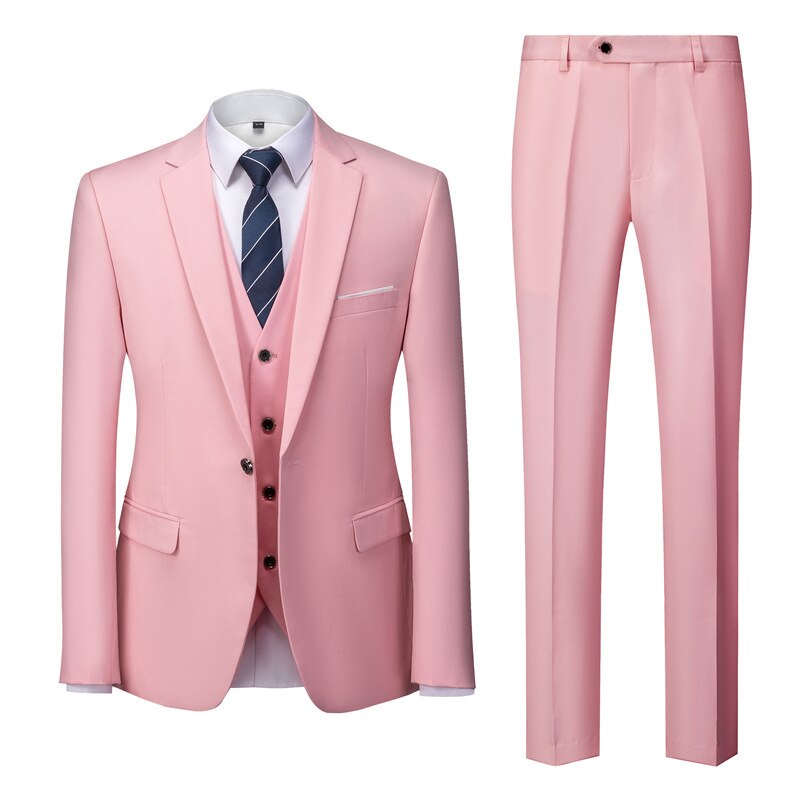 Fashionable Men's Single Breasted Suit Jacket Pants Vest Solid Color 3-piece Men's Suit