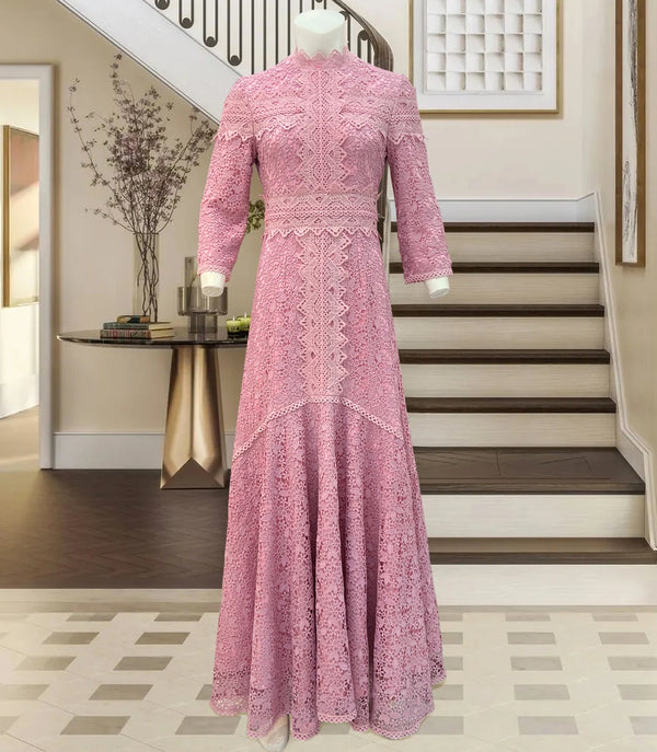 Fashionable Pink Lace Dress Irregular Dress High Low Fit Long Dress