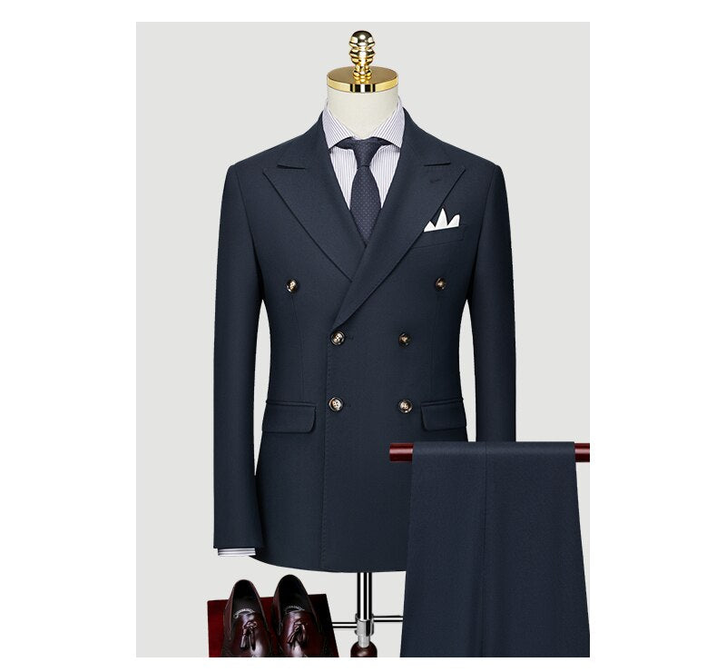 Groom Suit Men's Double Breasted British Business Professional Dress Slim Korean Wedding Dress Suit Men's Dress