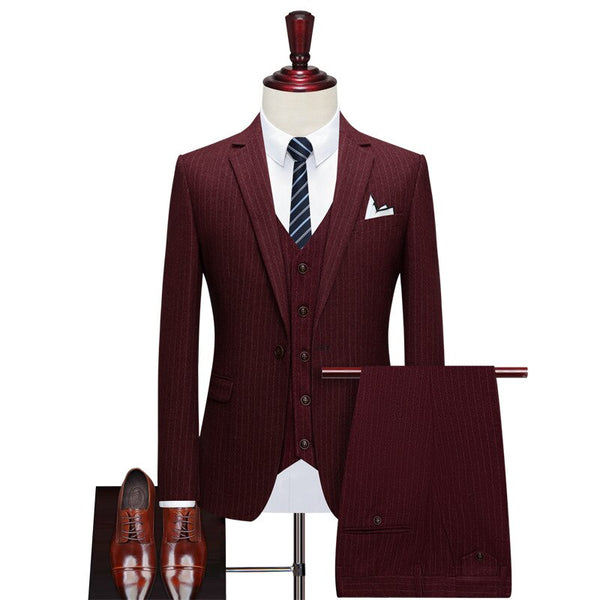 Groom Suit Set Men's Slim Fit Korean Version Wedding Dress Three Piece Business Dress Casual British Suit Men