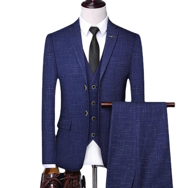 Checkered Casual Business Office Men's Set of Three and Two Groom's Wedding Dress Checkered Suit for Men