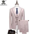 New Fashion Boutique Checker Men's Casual Business Set Groom Wedding Dress Formal Slim Fit Checker Set