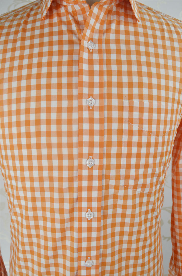 Custom Made Long Sleeve Orange Mens Cotton Plaid Shirt