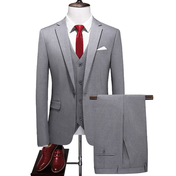 Men's Business Fashion Solid Color Slim Fit Suit Pants Set Wedding Tailcoat Men's Clothing