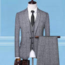 Men's Checkered Vest, Suit Pants, 3-piece Set/Men's Fashion High-end Slim Fitting Wedding Banquet Business Suit Jacket