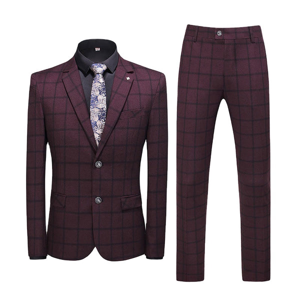 Spring Korean Slim Fit Plaid British Business Set Men's Three Piece Wedding Bridesman Formal Dress