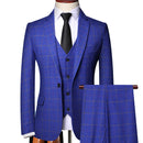 High End Fashionable Plaid Men's Formal Business Set 3-piece Groom's Wedding Dress Tuxedo Casual Set