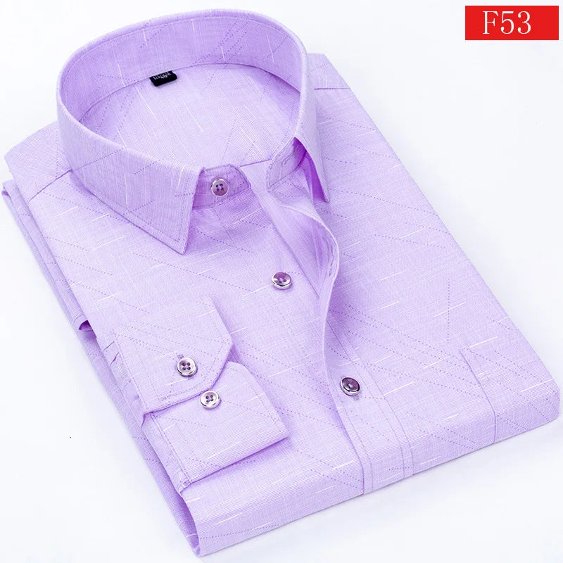 Men's Checkered Business Shirt 100% Cotton Plus Size Long Sleeve Office Men's Formal Shirt