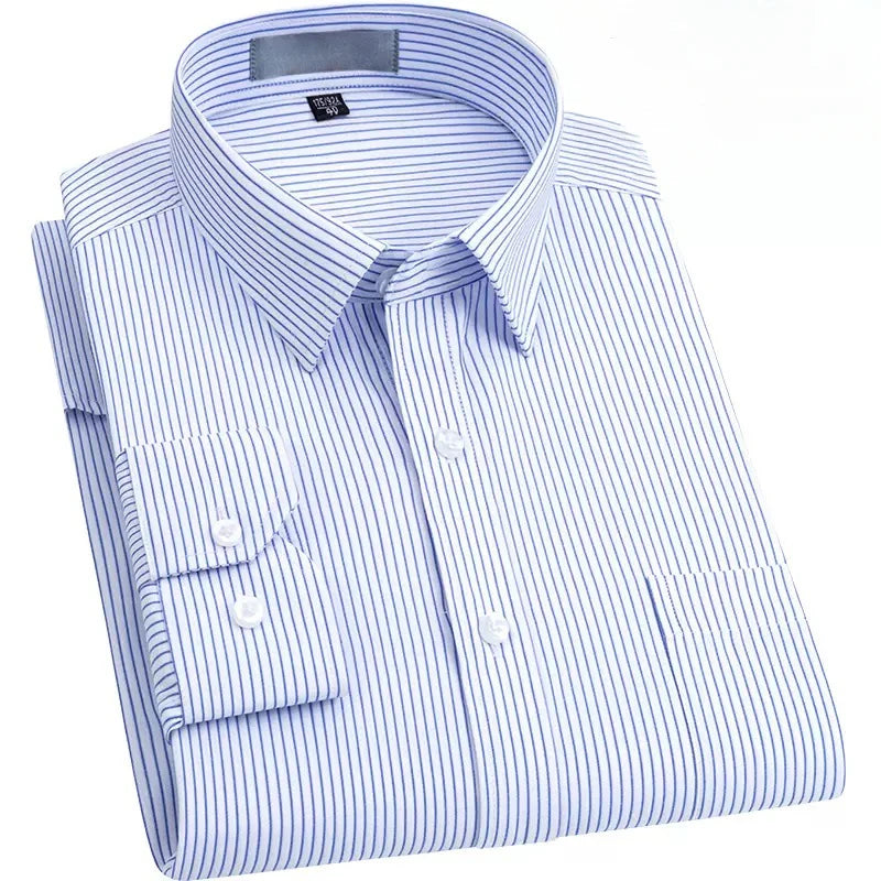 Men's Shirt Striped Long Sleeved Loose Fitting Business Casual Ironless Shirt