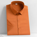 Men's Short Sleeved Shirt Business Casual Solid Color Half Sleeved Shirt Men's Inch Shirt Slim Fit and Easy To Iron Fashion