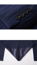 Men's Stripe Straight Fit Party Set Double Breasted Navy Blue Set