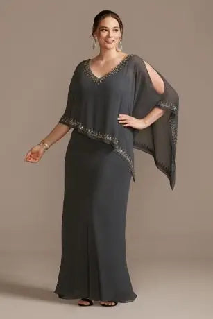 Mother of The Bride Dress Bride Dress Mother Beaded V-Neck Capelet Plus Size Sheath Dress  Mother of  Bride Dresses Plus Size