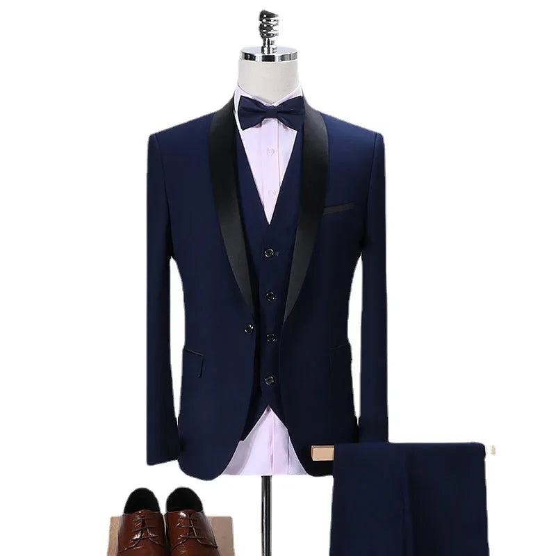 New Fashion Groom Wedding Men's Set 3-piece Formal Slim Fit Business Set Men's Party