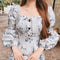 New Palace Style Elegant Waist Wrapped Lantern Sleeve Jacquard Dress for Women