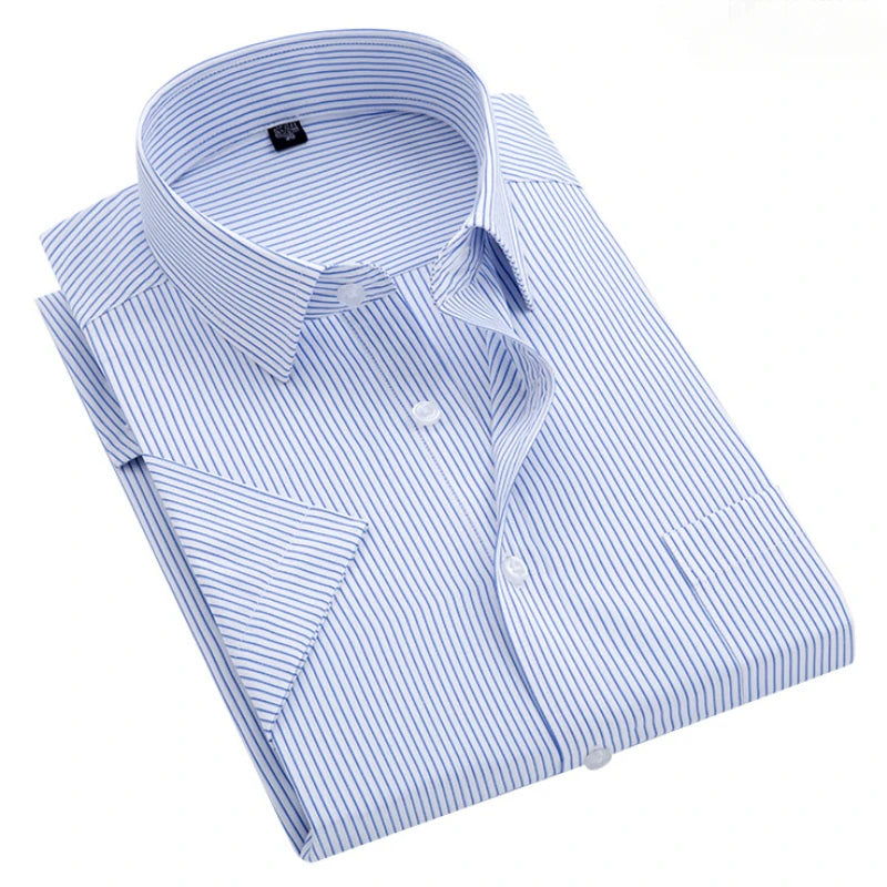 New Shirt Men's Business Professional Dress Summer Men's Casual Wrinkle Resistant and Ironless Short Sleeve Shirt Men