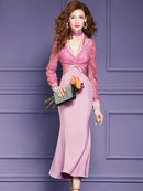 Pink Lace Suit Dress for Women's Spring New Light Cooked High Waisted Elegant Fishtail Skirt