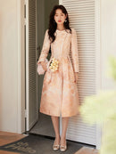 Retro High-end Temperament Heavy Work Pink Coat Gentle French Mid Length Style Dress for Women