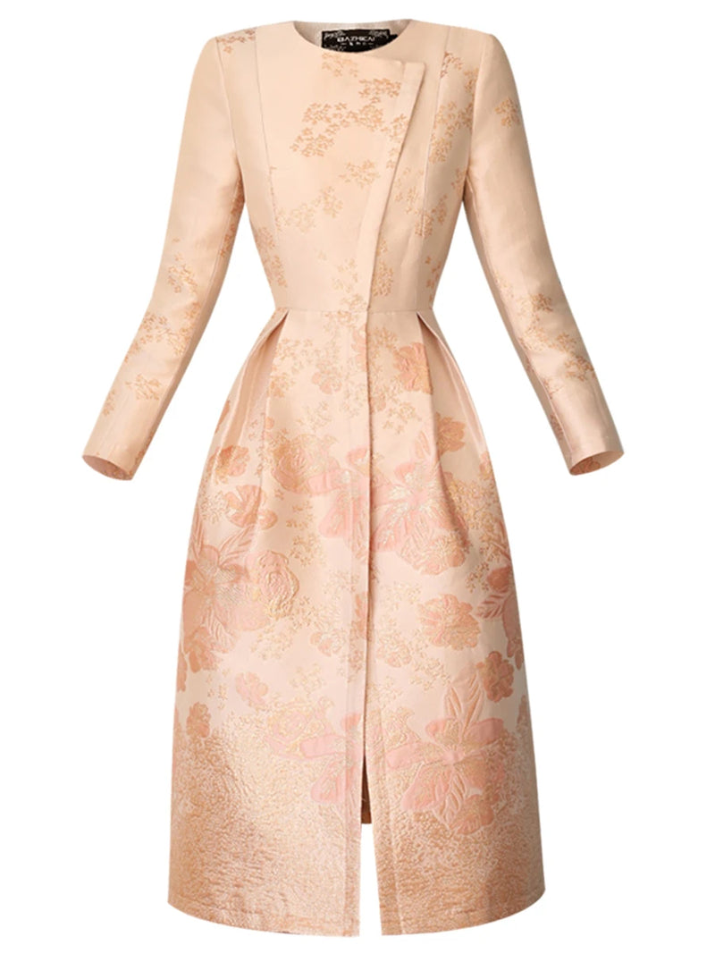 Retro High-end Temperament Heavy Work Pink Coat Gentle French Mid Length Style Dress for Women