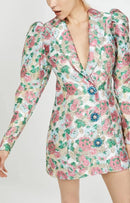 Floral Puffy Sleeve Slim Wrist Dress Jacket  Floral Formal  Summer Dress