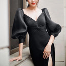 Spring New Dress Light Mature Style Sexy Twisted V-Neck Split Back Air Cut Mom Dress