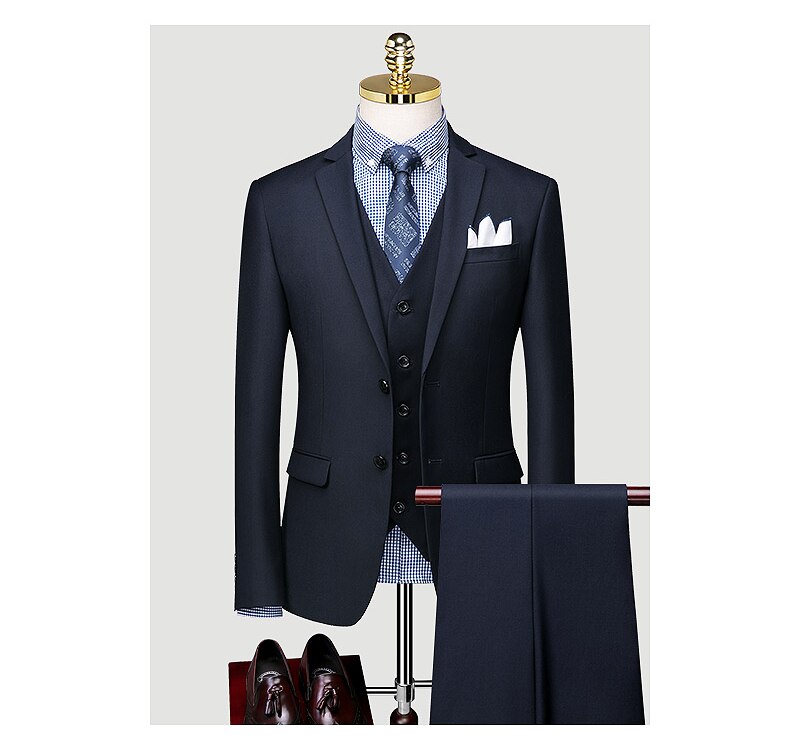 Suit Men's Wedding Dress Korean Version Slim Professional Formal Groomsman Dress Small Suit Three Piece Men's Suit