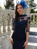 Tailor Made Dress Blue Lace Beaded for Weddings Half Sleeves Groom Godmother Dresses Formal Gowns