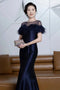 Tailor Shop Customized Temperament Dark Blue Slim Fit Bride Mom Wedding Dress