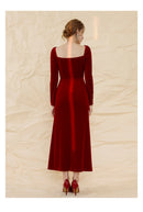 Sweetheart Neck Bride Red Toast Dress High-end Engagement Small Dress Velvet Split Pleated Dress Can Be Worn At Ordinary Times