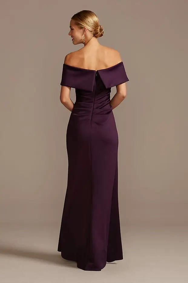 Tailor Shop Custom Made Mother of Bride Dress Mother of Bride Outfit Off The Shoulder Ruched Gown with Hip Cascade  Plum Color