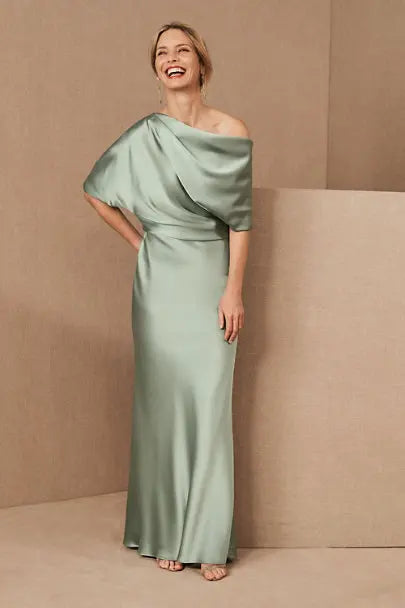 Tailor Shop Custom Made Mother of The Bride Dress One Shoulder Green Pure Silk Dress Dresses Mother Groom Rust Red Color