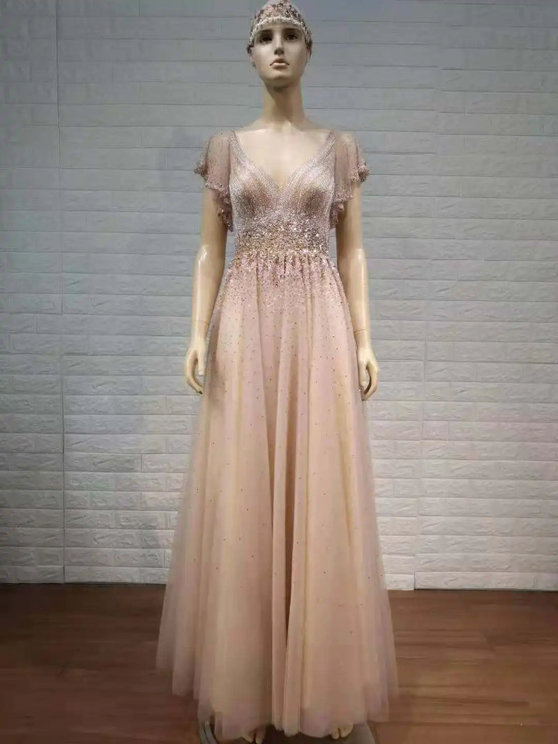 Tailor Shop Mother of Bride Dresses Silver Champagne Beads Elegant Occasion Wear Formal Gown Bling Short Beaded Evening Gowns