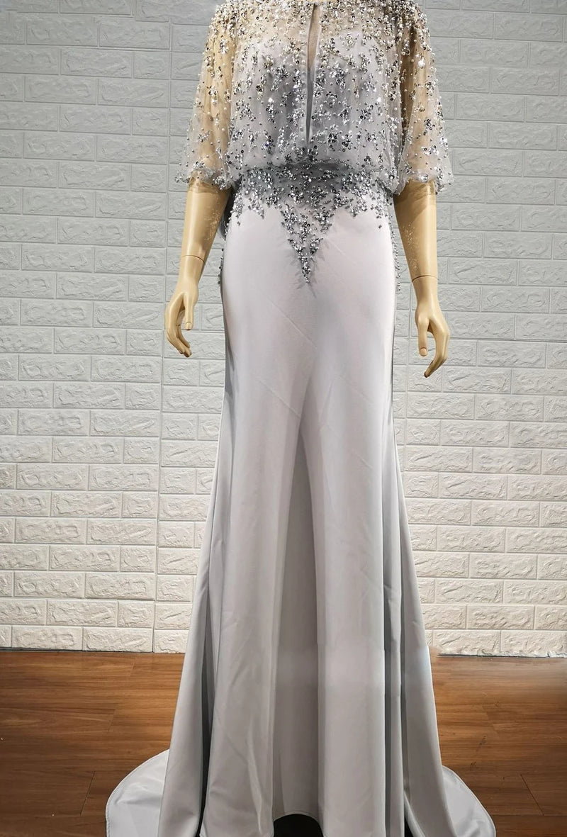 Tailor Shop Mother of Bride Dresses Silver Sequin Beads Dress Elegant Occasion Wear Silver Formal Gown Bling Evening Gowns