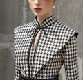 tailor shop Retro Slim and thin dark brown houndstooth winter female light luxury top and skirt Semi-Formal Dresses