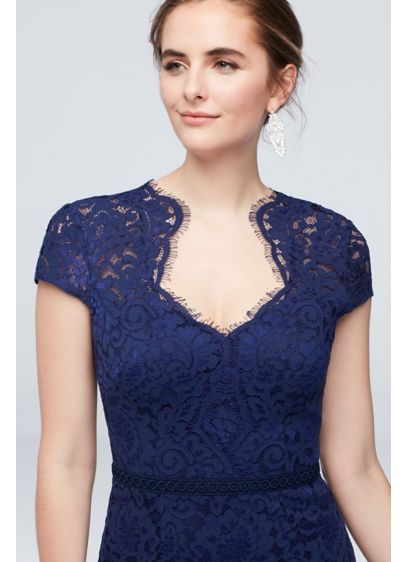 tailor shop custom made Mother of the dress Cap Sleeve Lace Gown with Notch Neckline blue llace dress